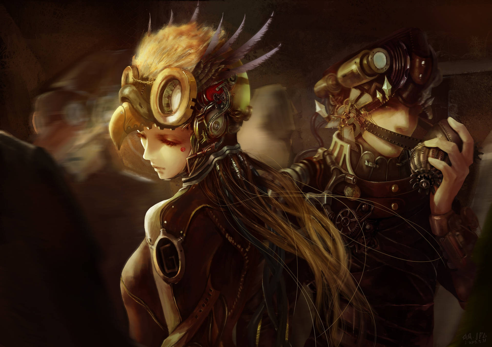 Steampunk Boy And Girl Background