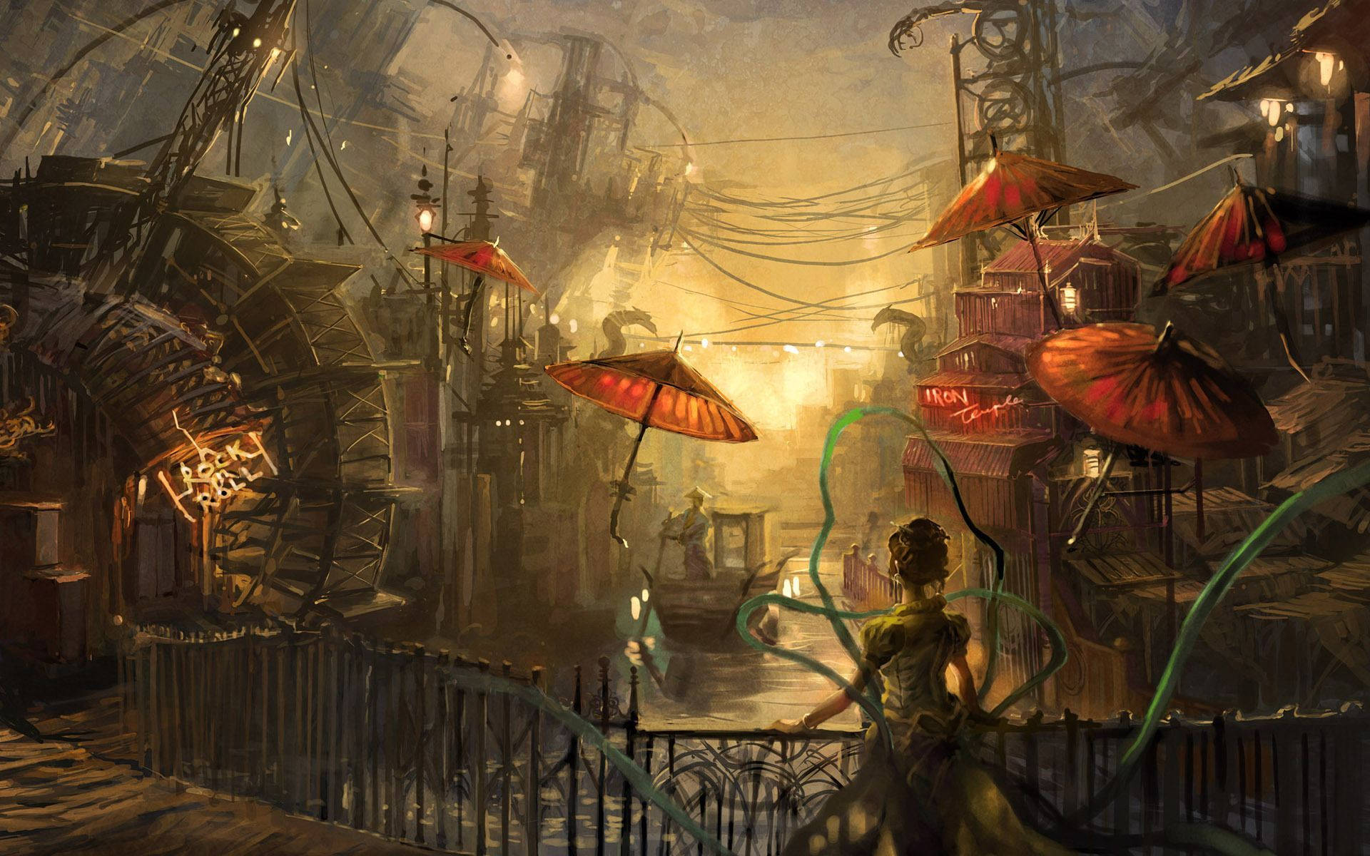 Steampunk Chinatown Comic Art Background