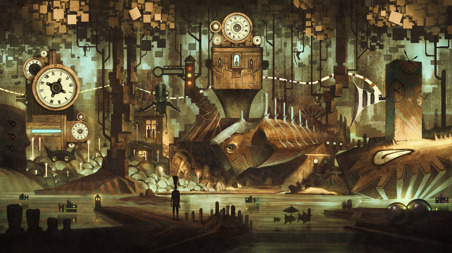 Steampunk Fantasy City Background