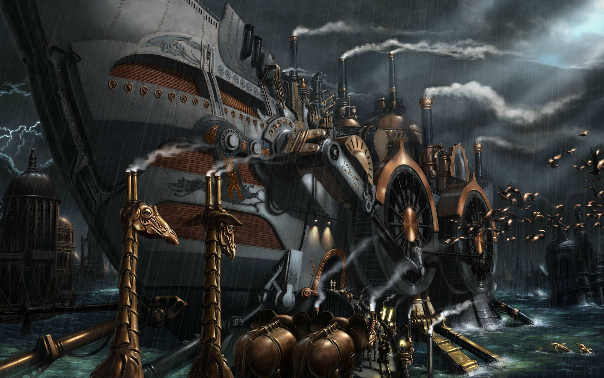 Steampunk Fantasy Sailing Ship Background