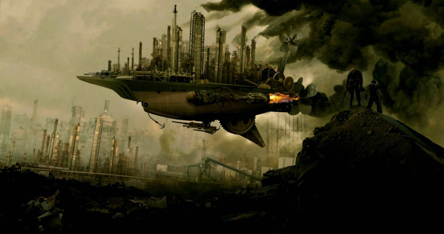 Steampunk Floating Factory Background