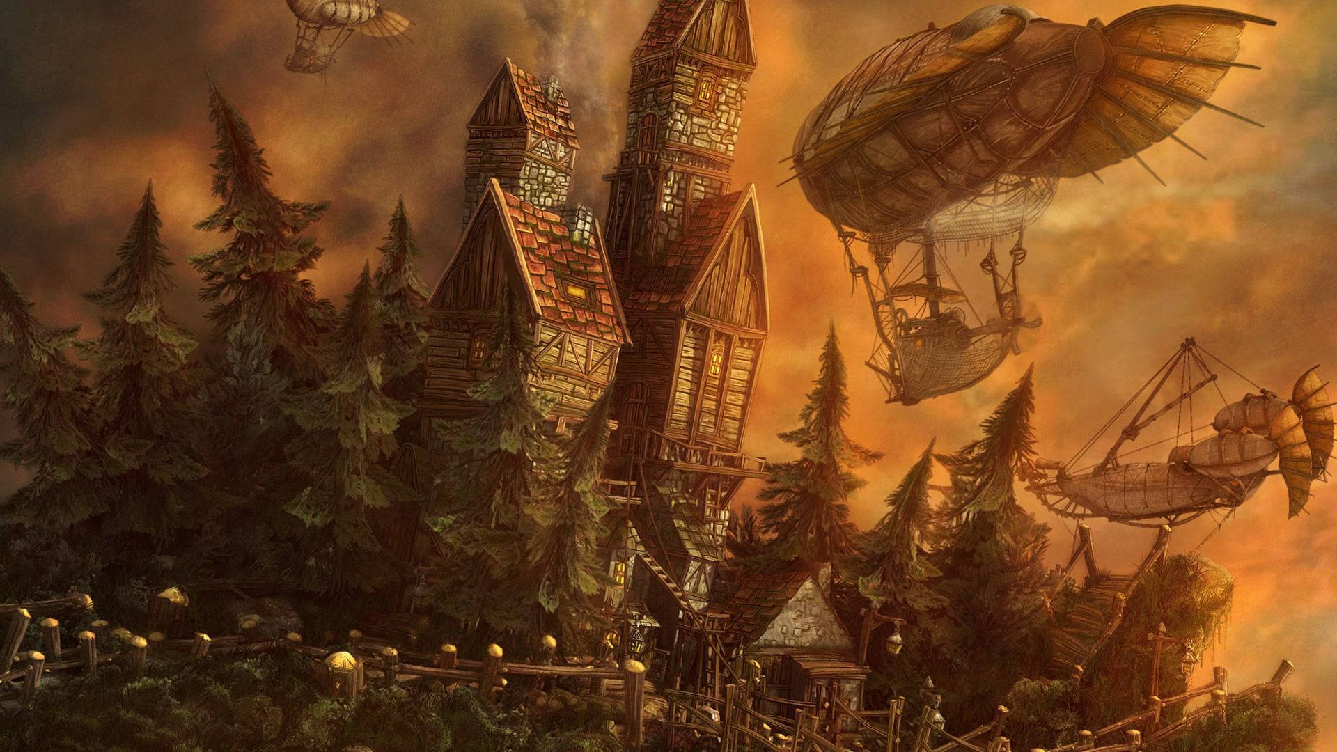 Steampunk Flying Airships Background