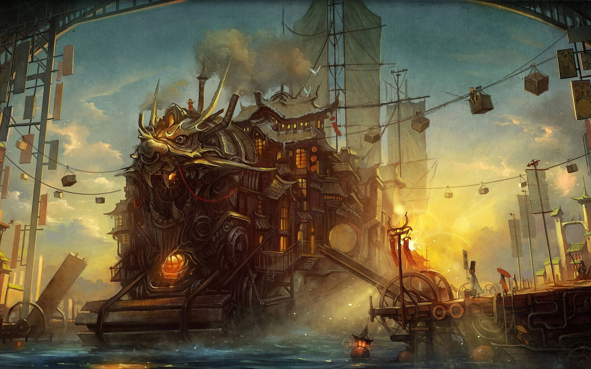 Steampunk Sailing Ship Background