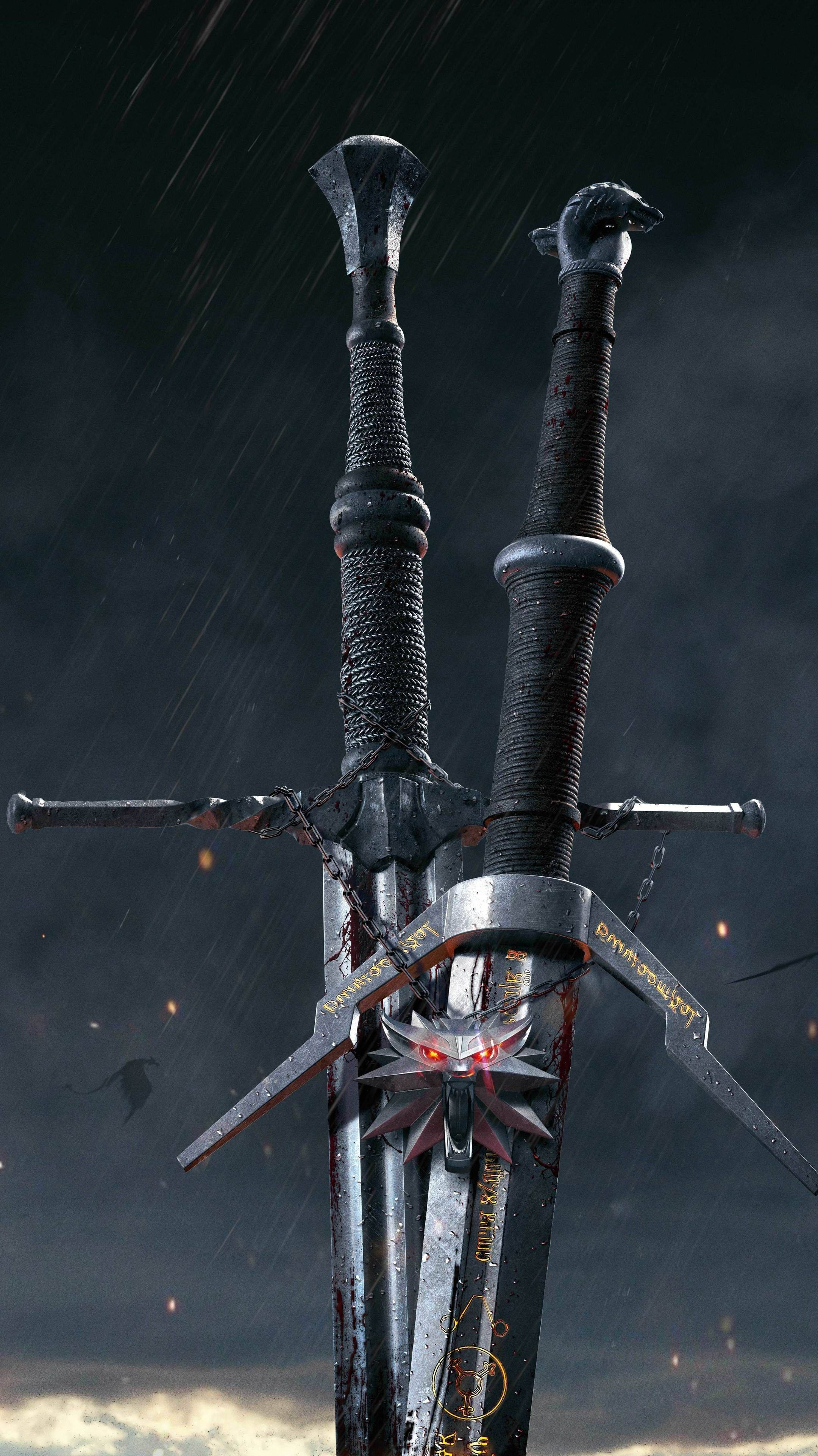 Steel And Silver Swords In Witcher 3 Iphone Background
