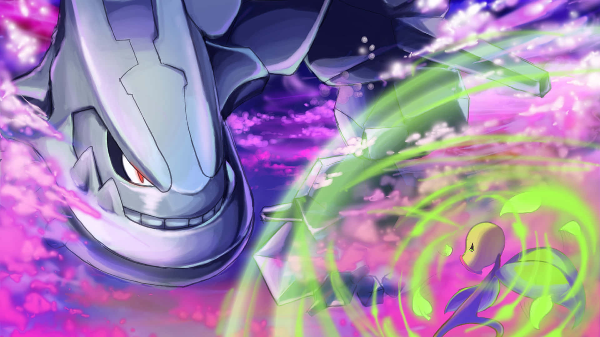 Steelix Looking At Bellsprout Background