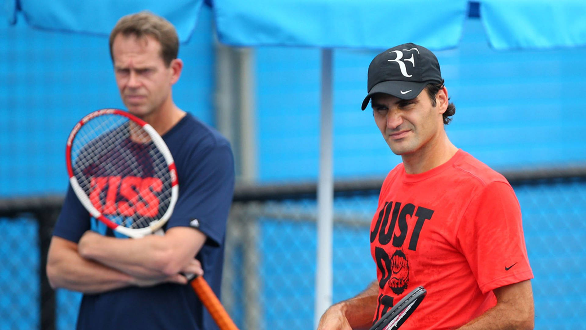 Stefan Edberg And Roger Federer Training Background