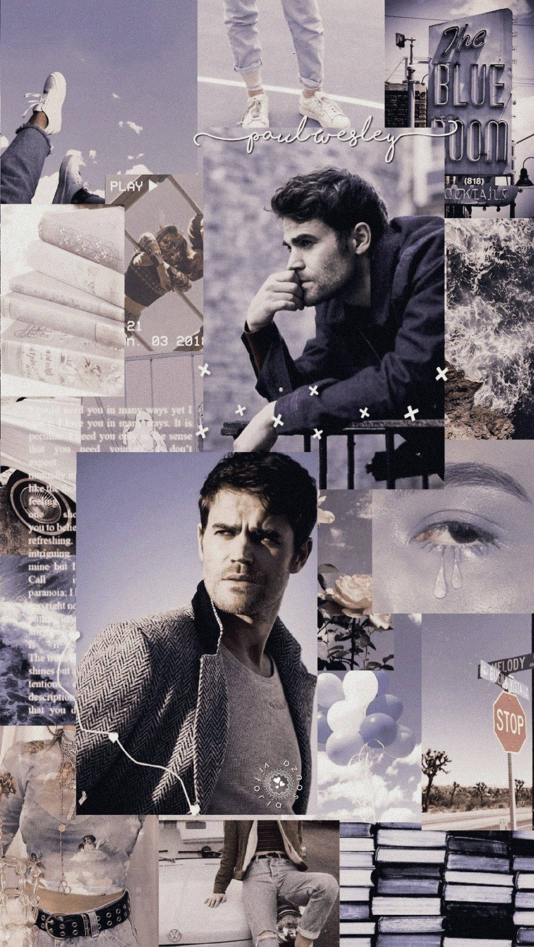 Stefan Salvatore Blue Aesthetic Collage Background