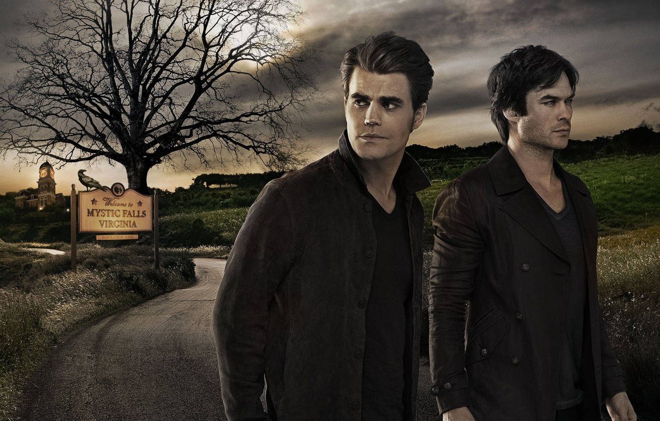Stefan Salvatore With His Brother Damon Background