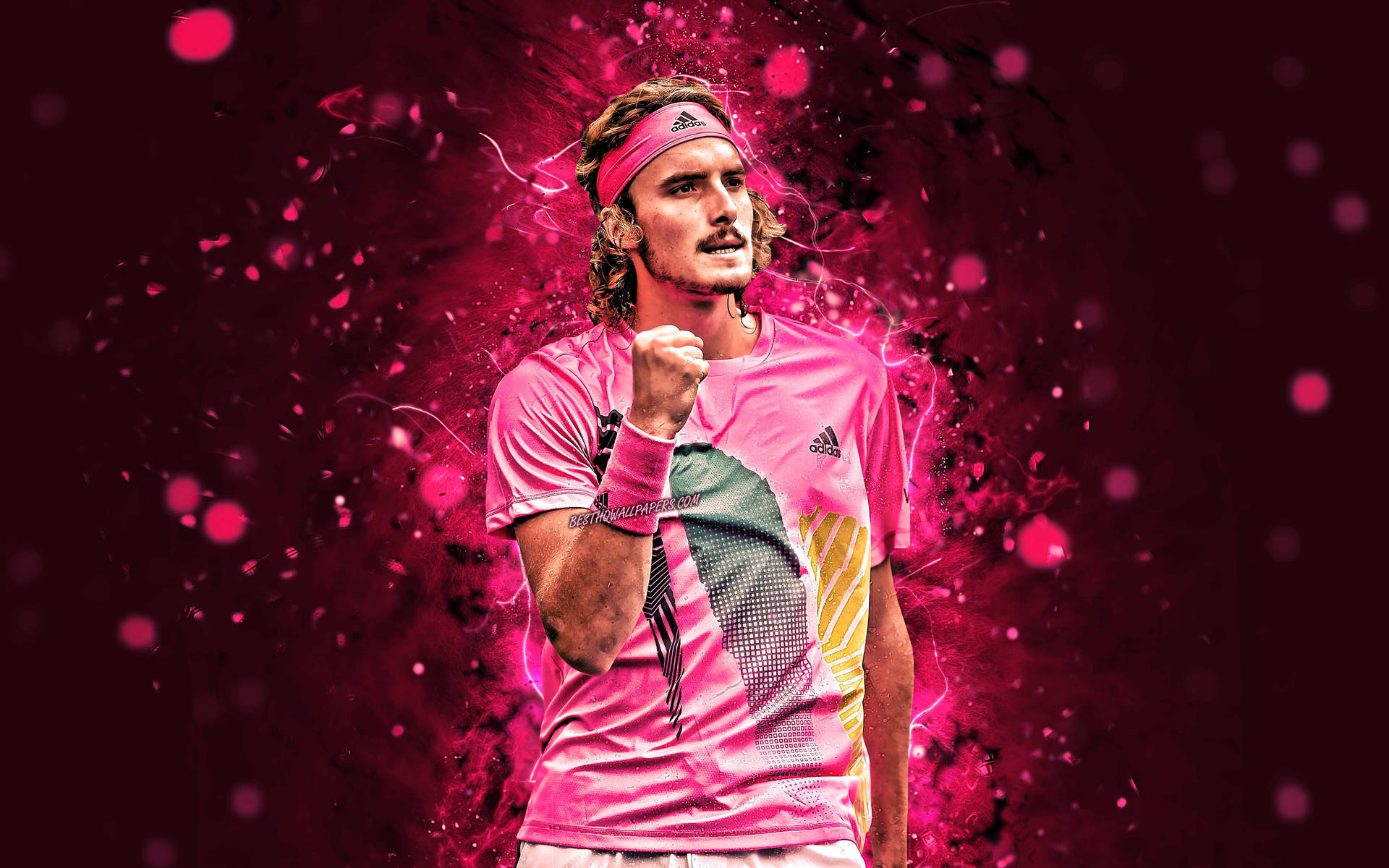 Stefanos Tsitsipas In Pink Fan Art Background