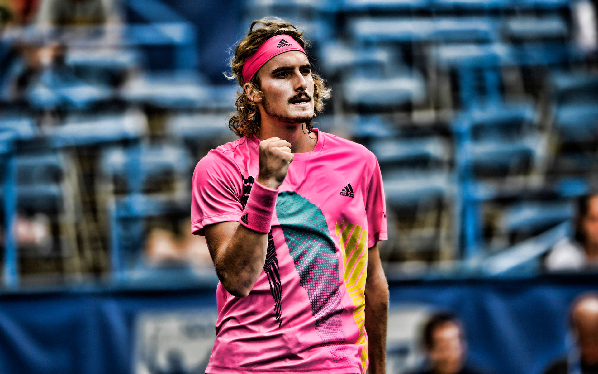 Stefanos Tsitsipas In Pink Shirt Background