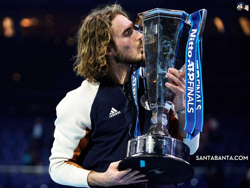 Stefanos Tsitsipas Kissing His Trophy