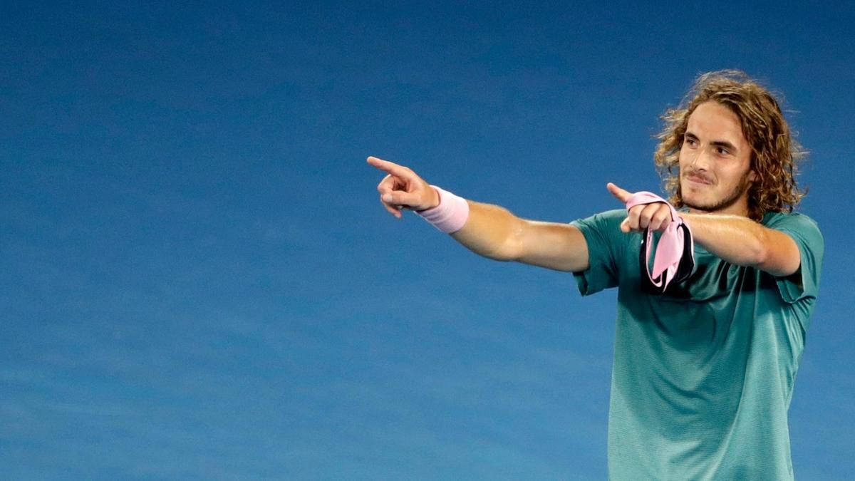 Stefanos Tsitsipas Pointing At The Crowd Background