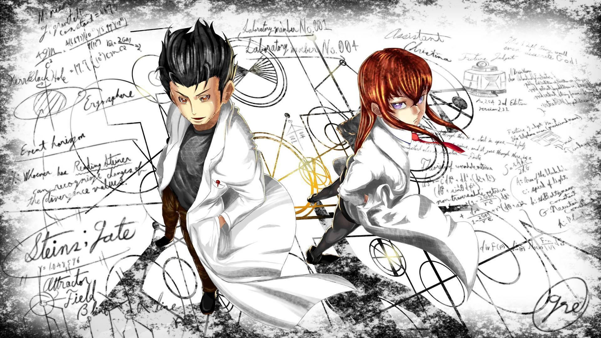 Steins Gate Makise And Okabe In Lab Coat Background