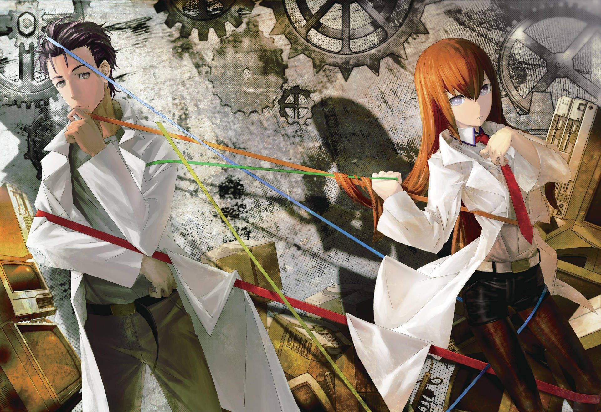 Steins Gate Makise And Okabe In Tangled Background