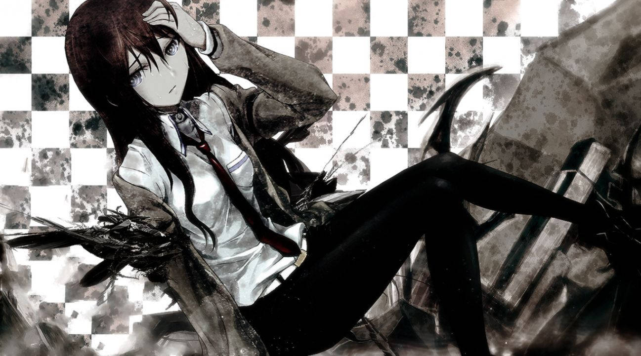 Steins Gate Makise In Black And White Background