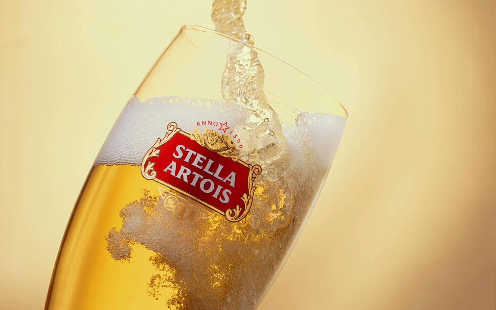 Stella Artois Beer With Bubbles Background