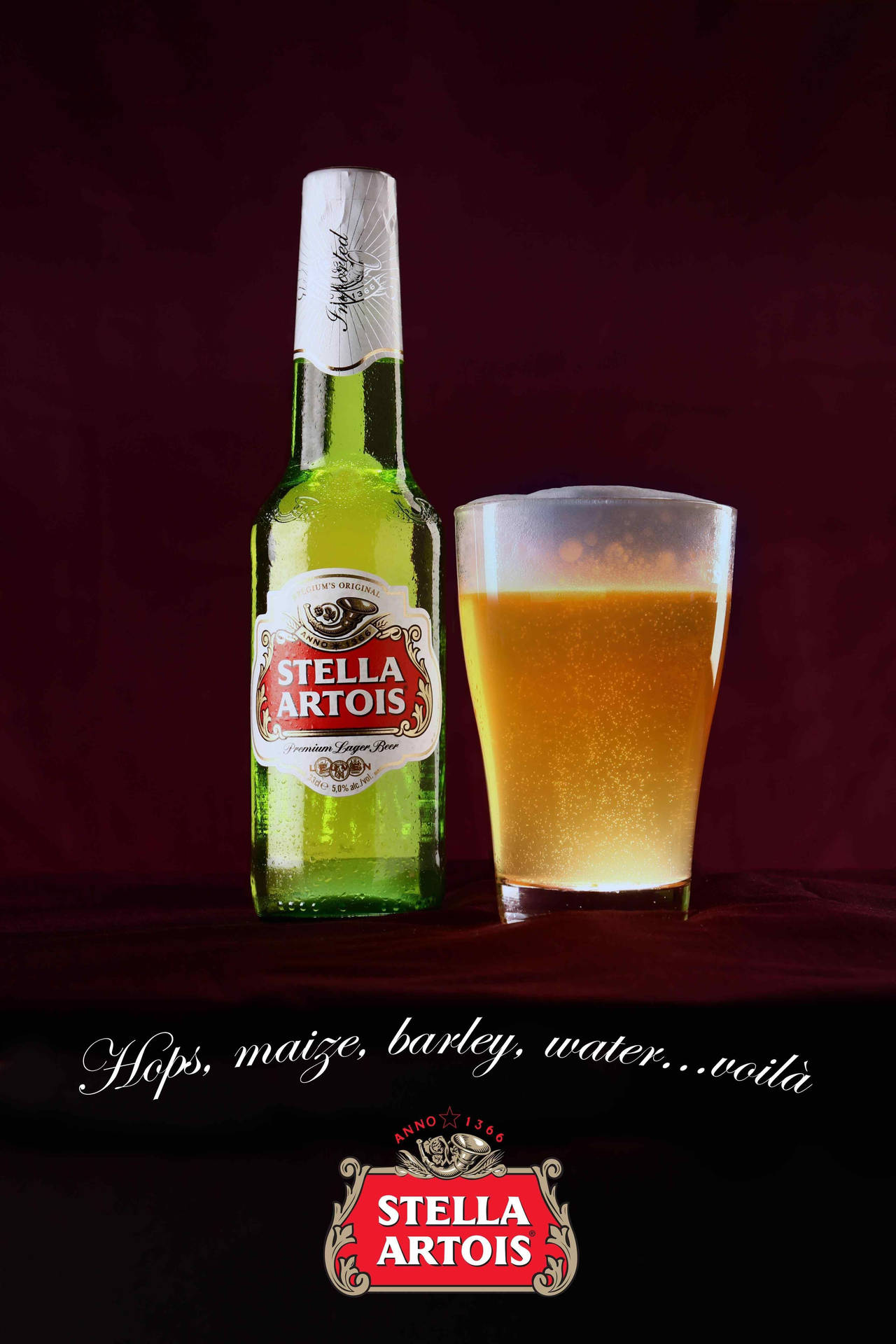 Stella Artois Liquor In Bottle And Glass Background