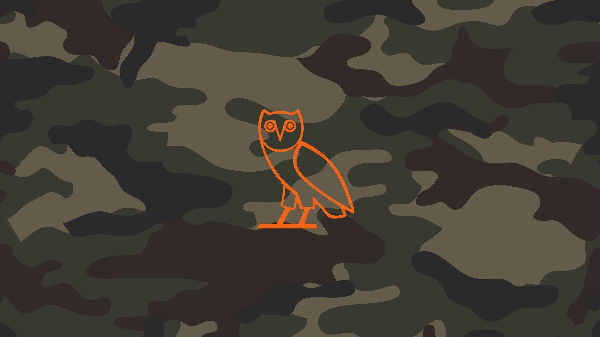 Stellar Representation Of Drake's Ovo Owl Logo In An Appealing Army Print. Background