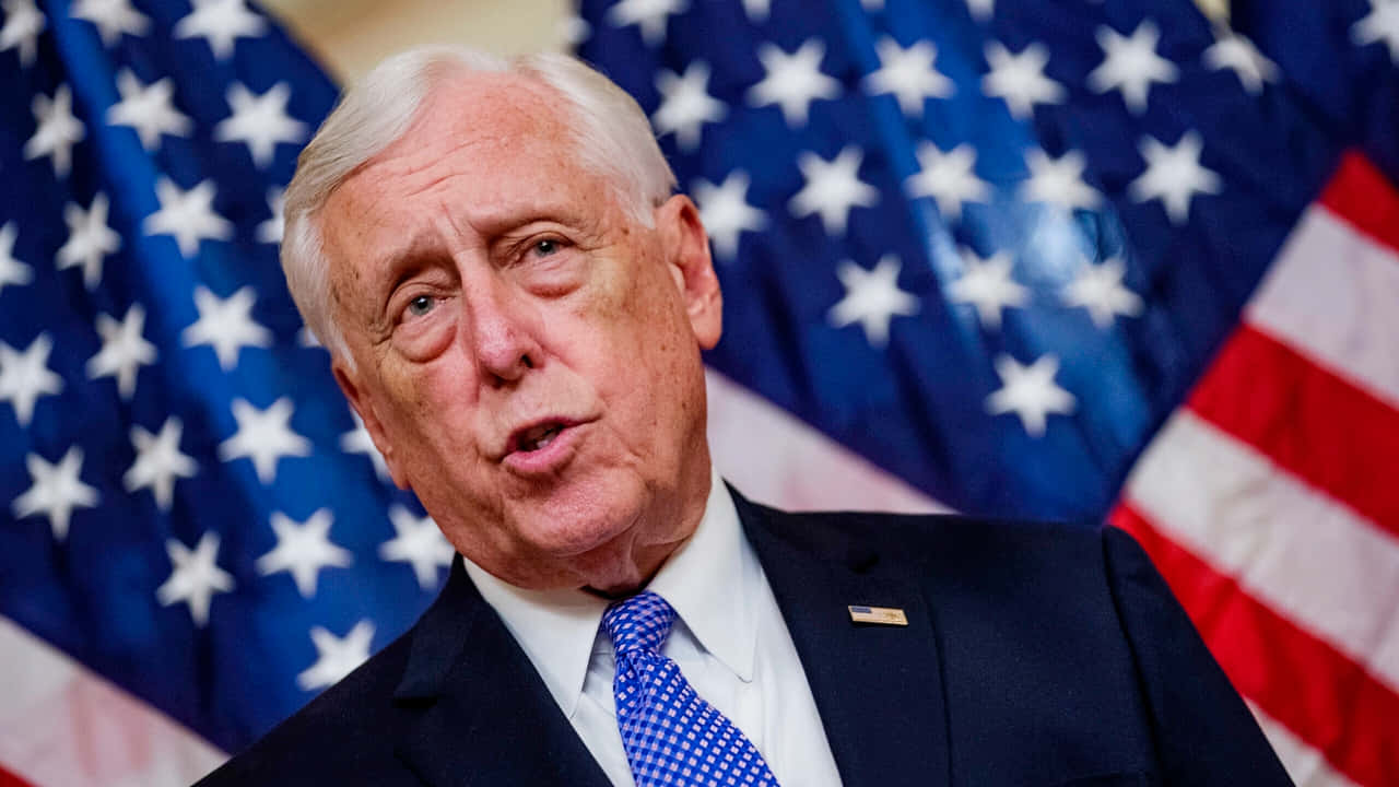 Steny Hoyer With American Flag Background
