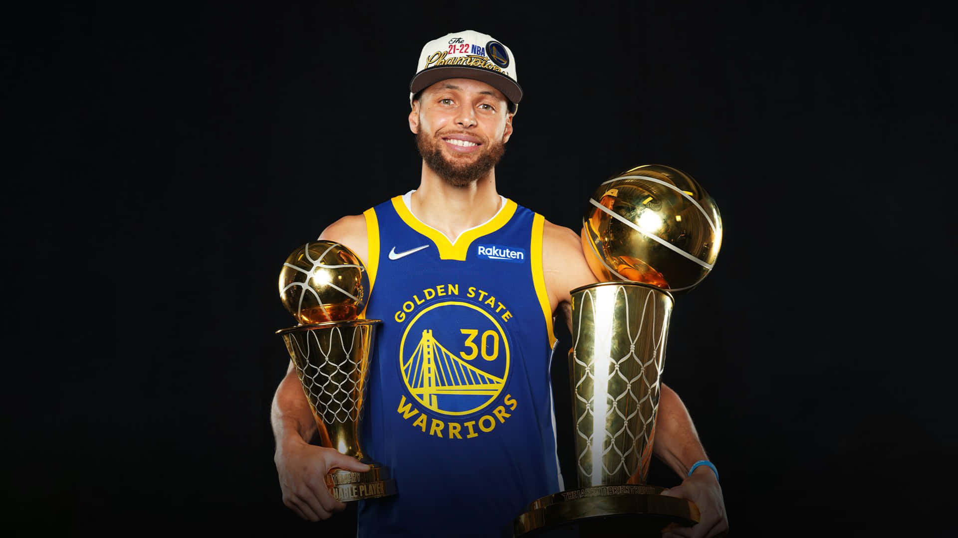 Stephen Curry 4k With Trophies Background