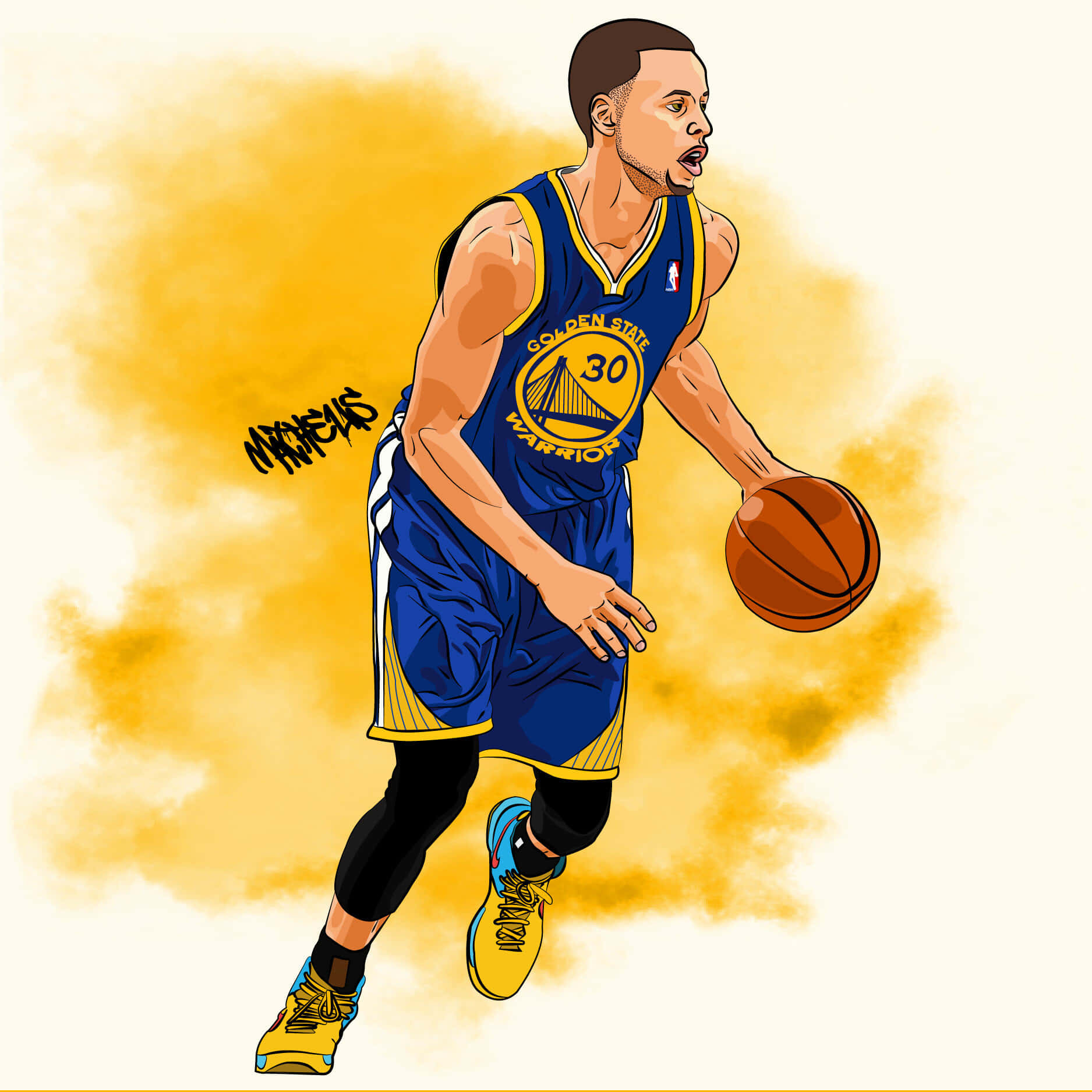 Stephen Curry Flicking The Ball Through The Basketball Hoop Background