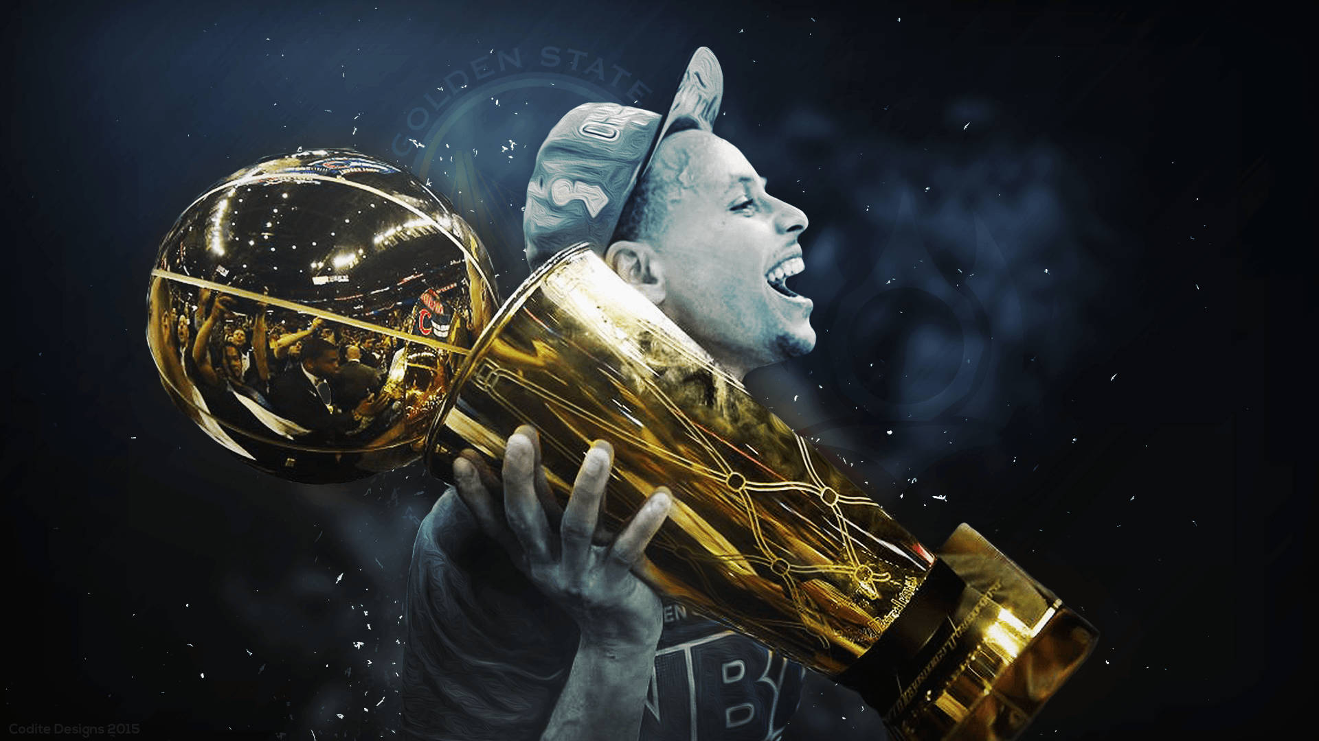 Stephen Curry With Trophy Background