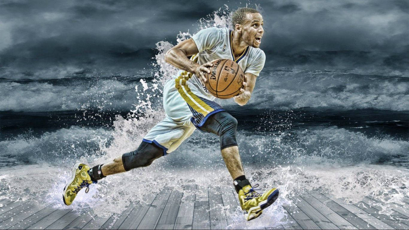 Stephen Curry With White Water Splash Background