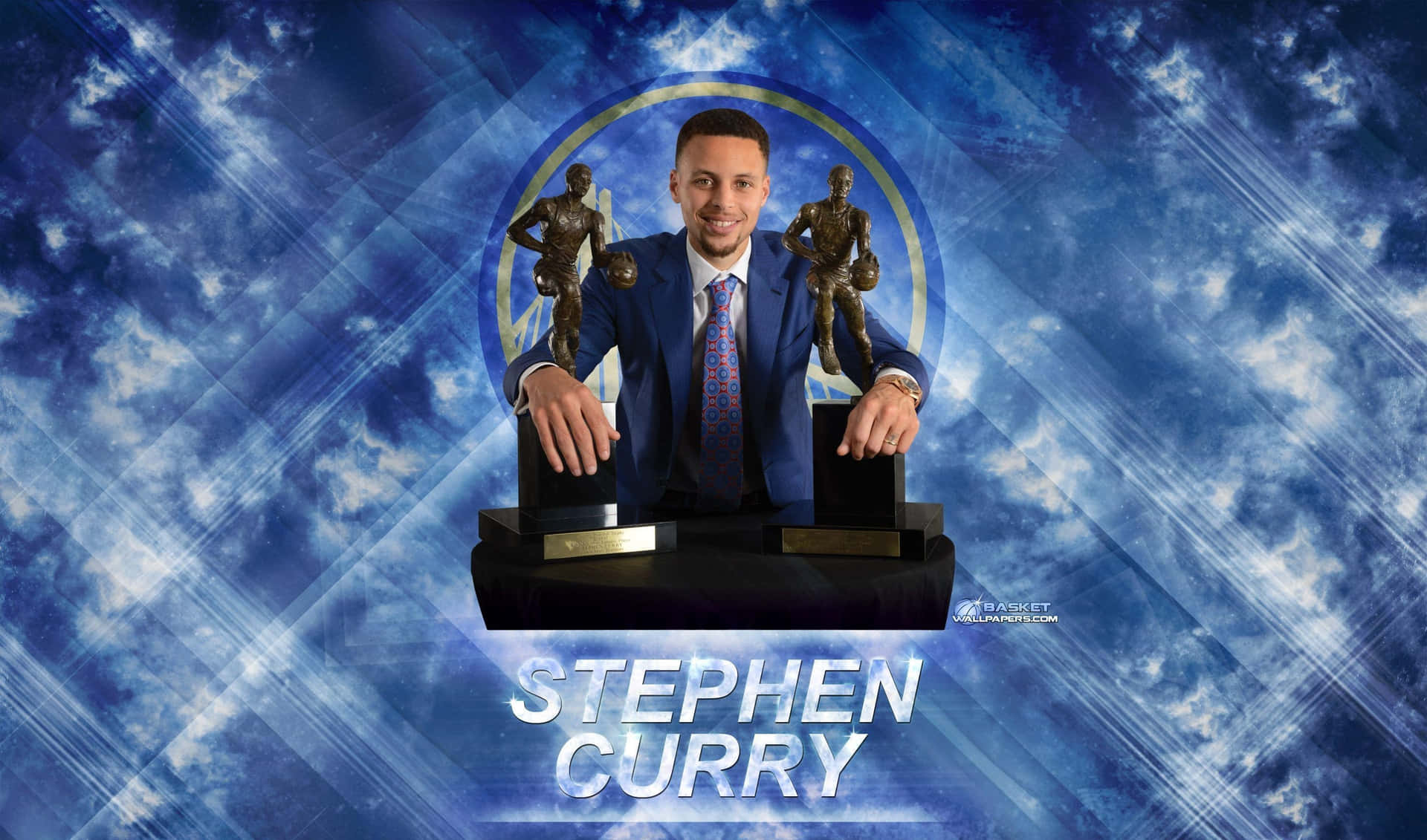 Stephen Currywith M V P Trophies Background