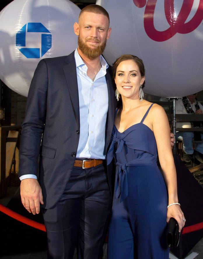 Stephen Strasburg With His Wife In An Event Background