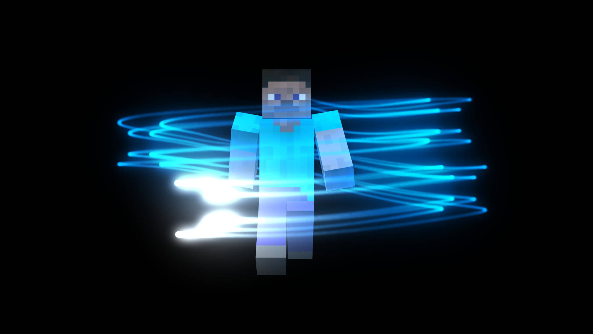 Steve Blue Lights Cool Minecraft Background