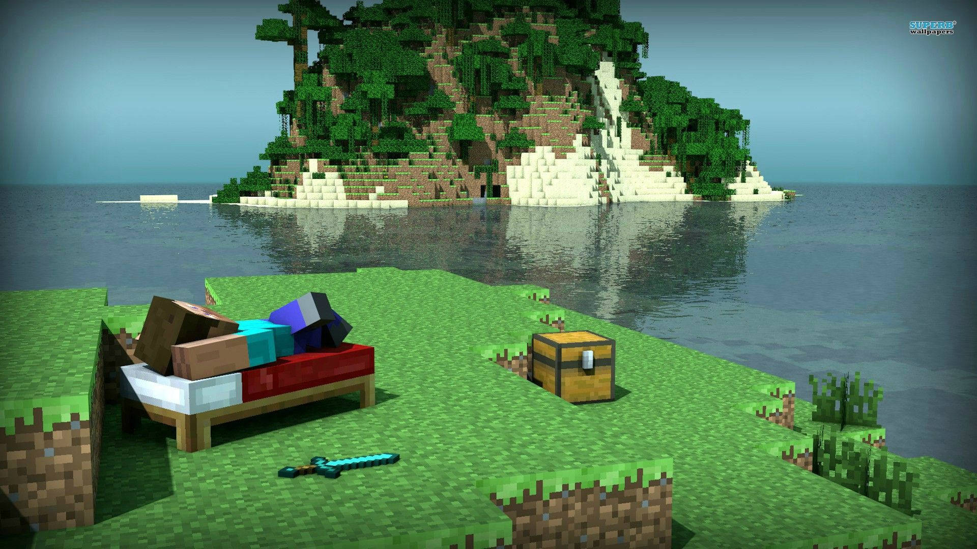 Steve By The Lake Minecraft Hd Background