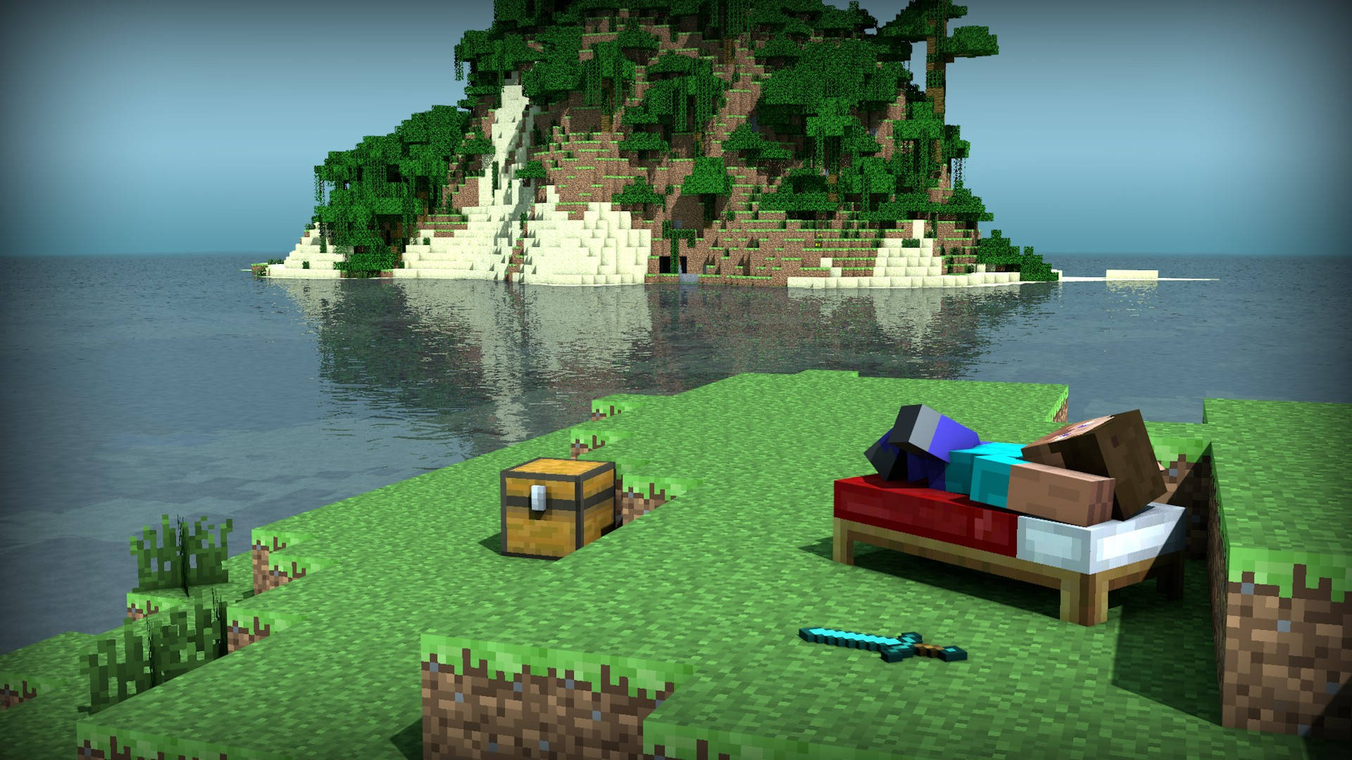 Steve Chilling Outdoors Minecraft Hd Background
