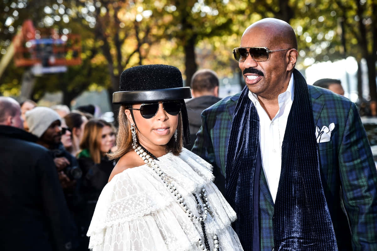 Steve Harvey And Wife In Black And White