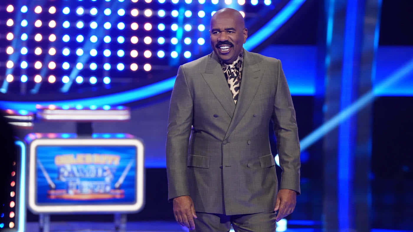 Steve Harvey With Blue Game Show Backdrop