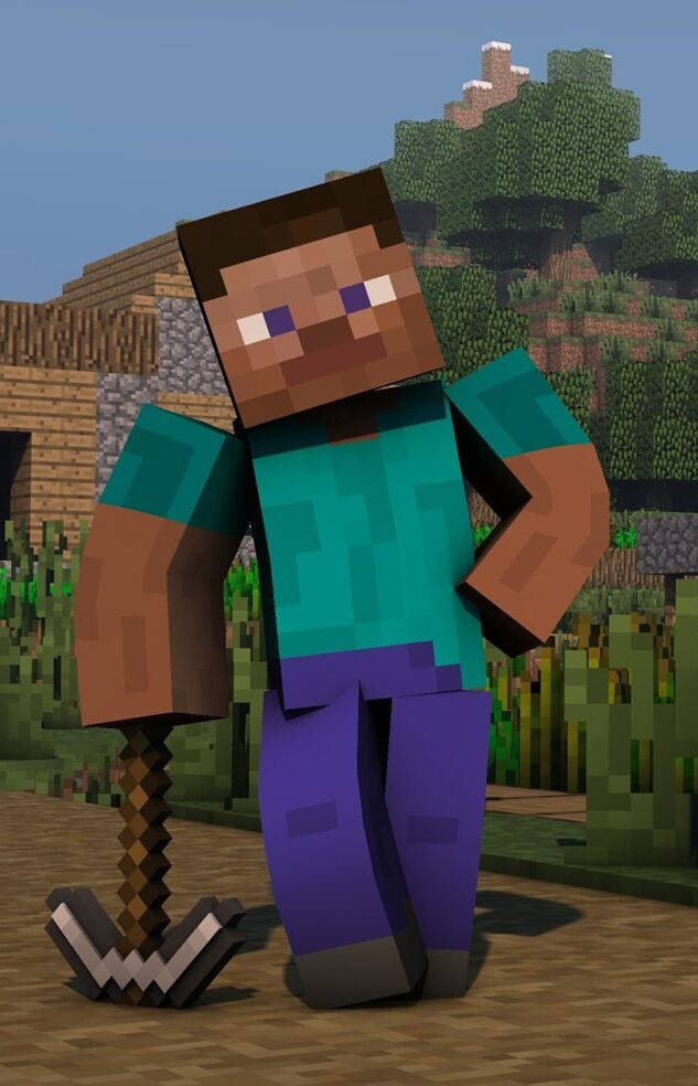 Steve Holding A Pickaxe Best Minecraft Background
