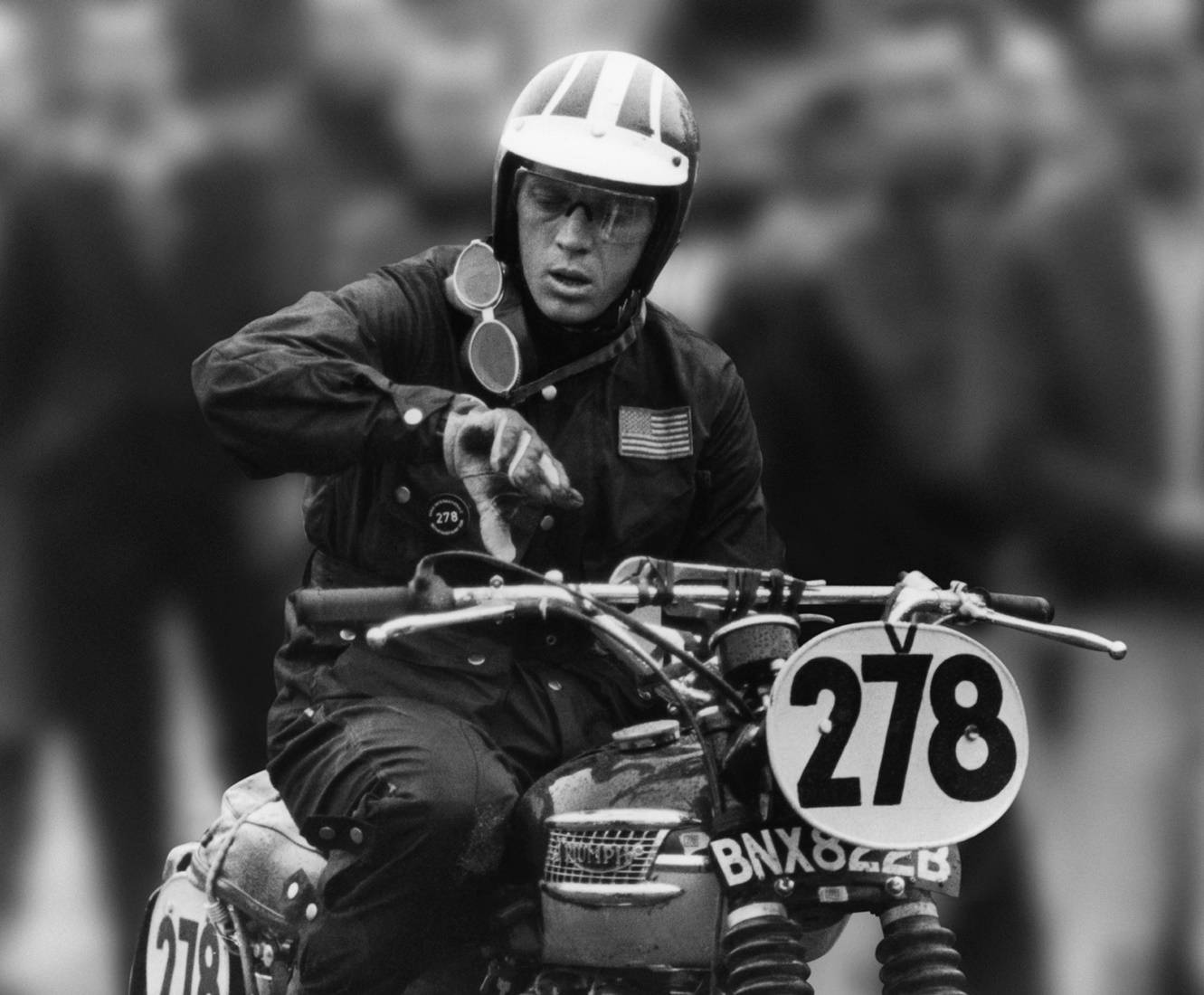 Steve Mcqueen Riding Motorcycle At 1964 International Six Day Trials.