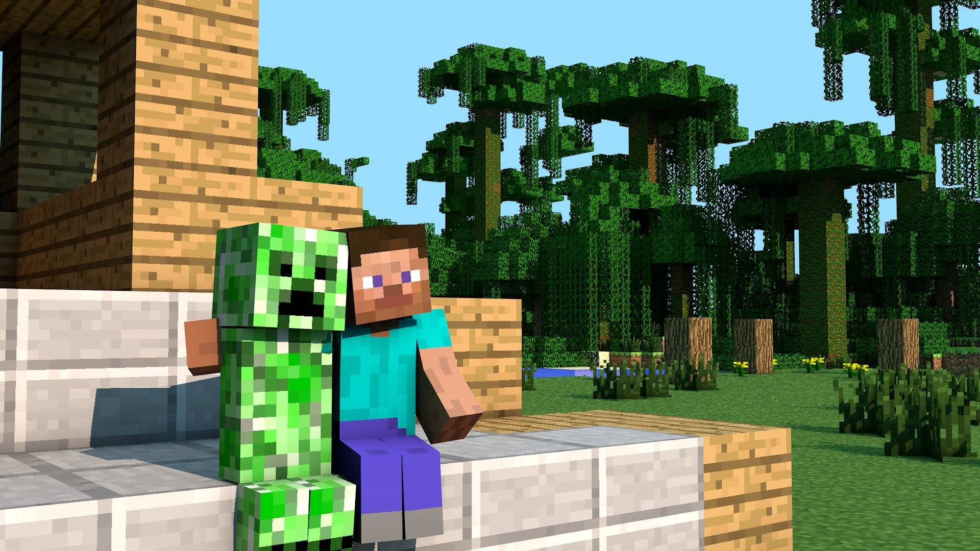 Steve Next To A Creeper Minecraft Hd Background