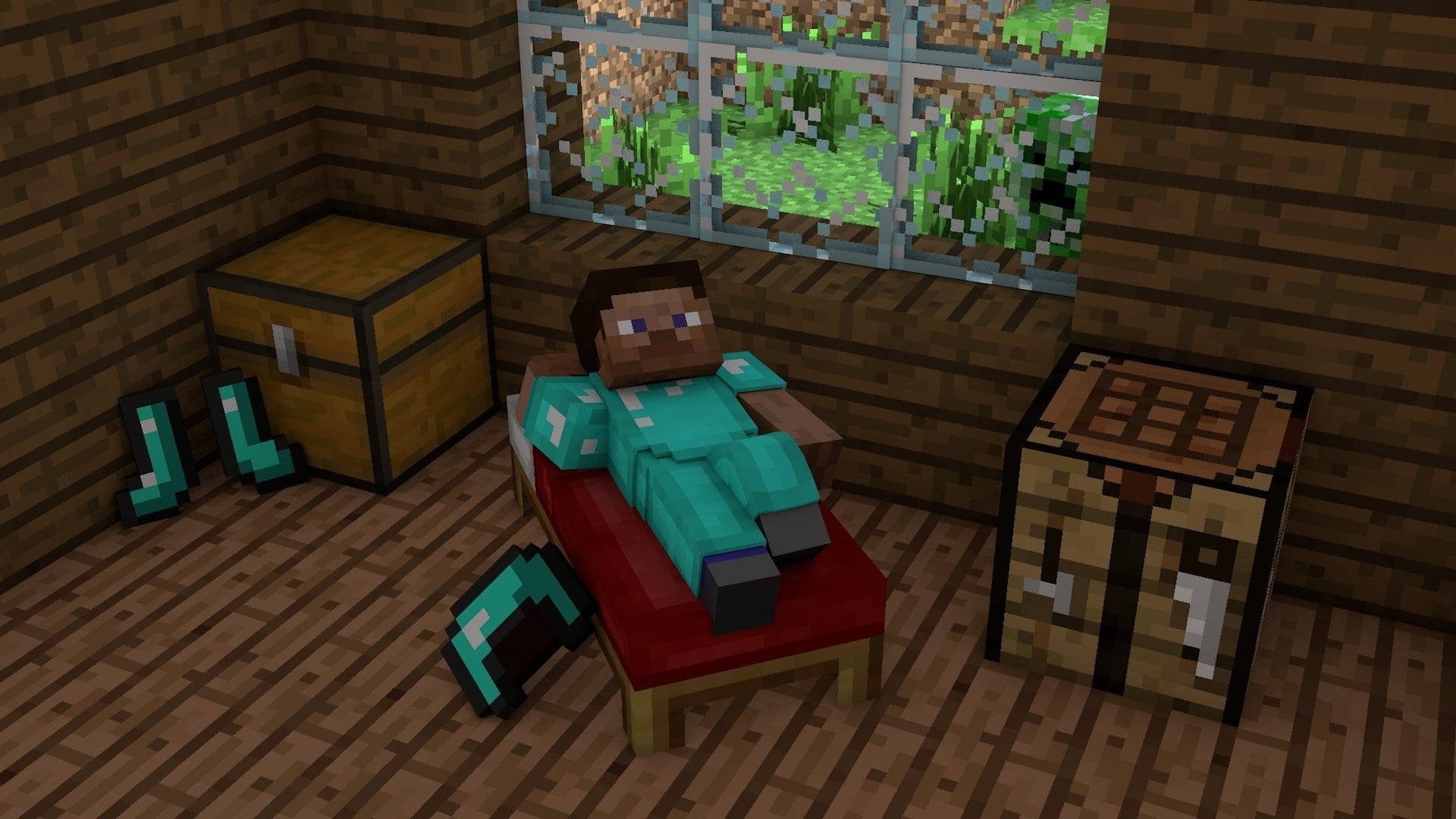 Steve On A Bed Cool Minecraft Background
