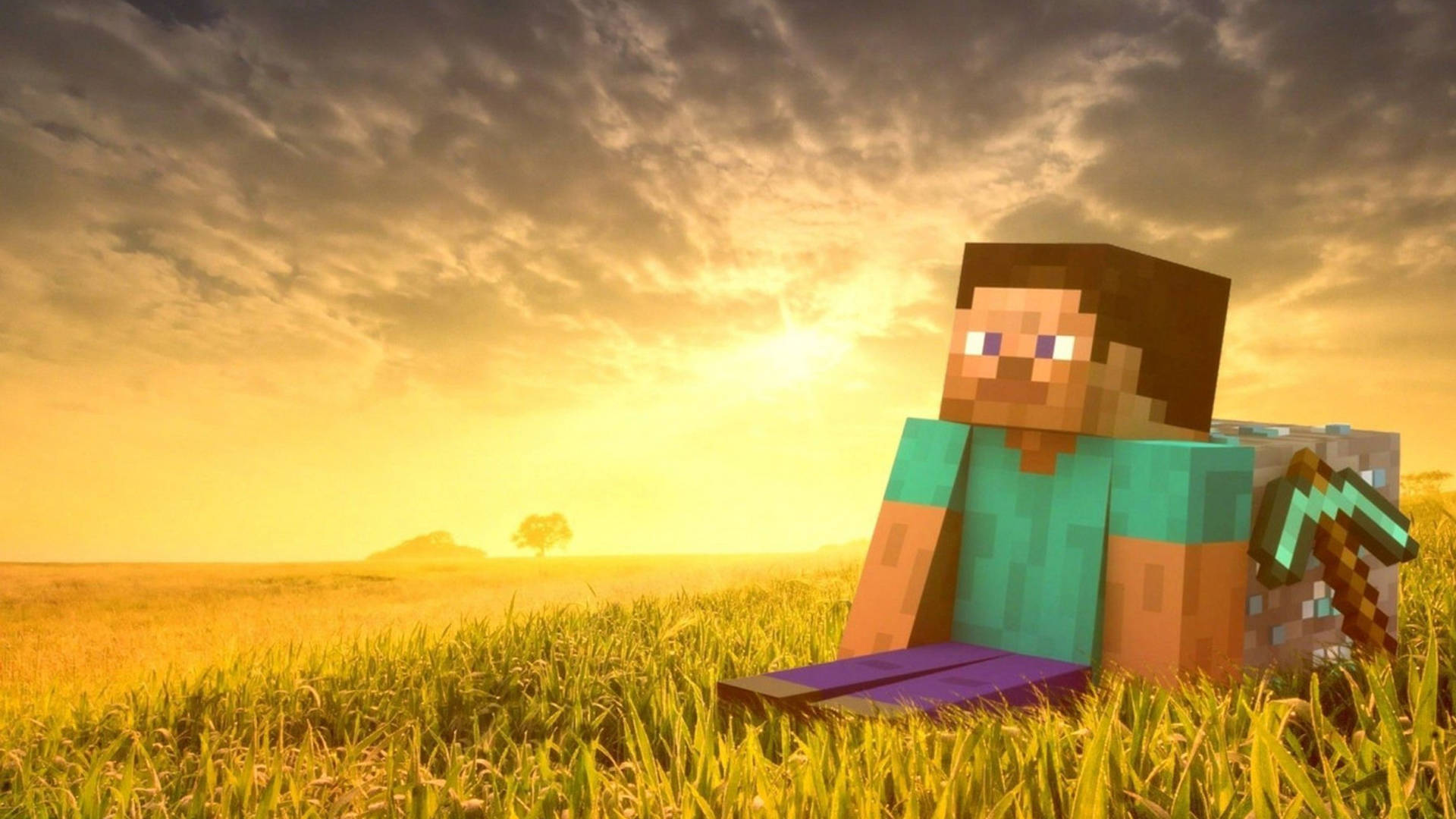 Steve Resting On Diamond Block 2560x1440 Minecraft Background