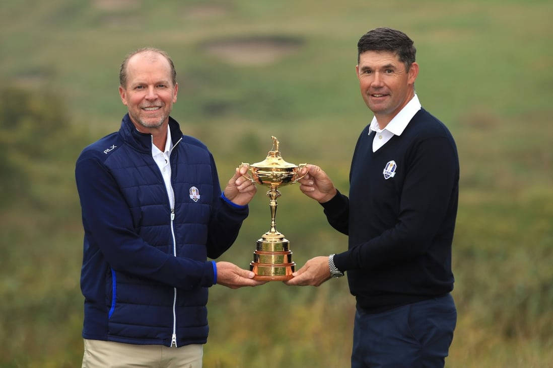 Steve Stricker Alongside Padraig Harrington On The Golf Course Background