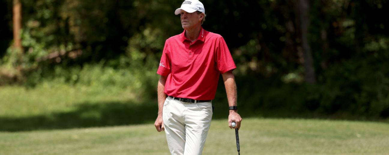 Steve Stricker Leaning Against Golf Club