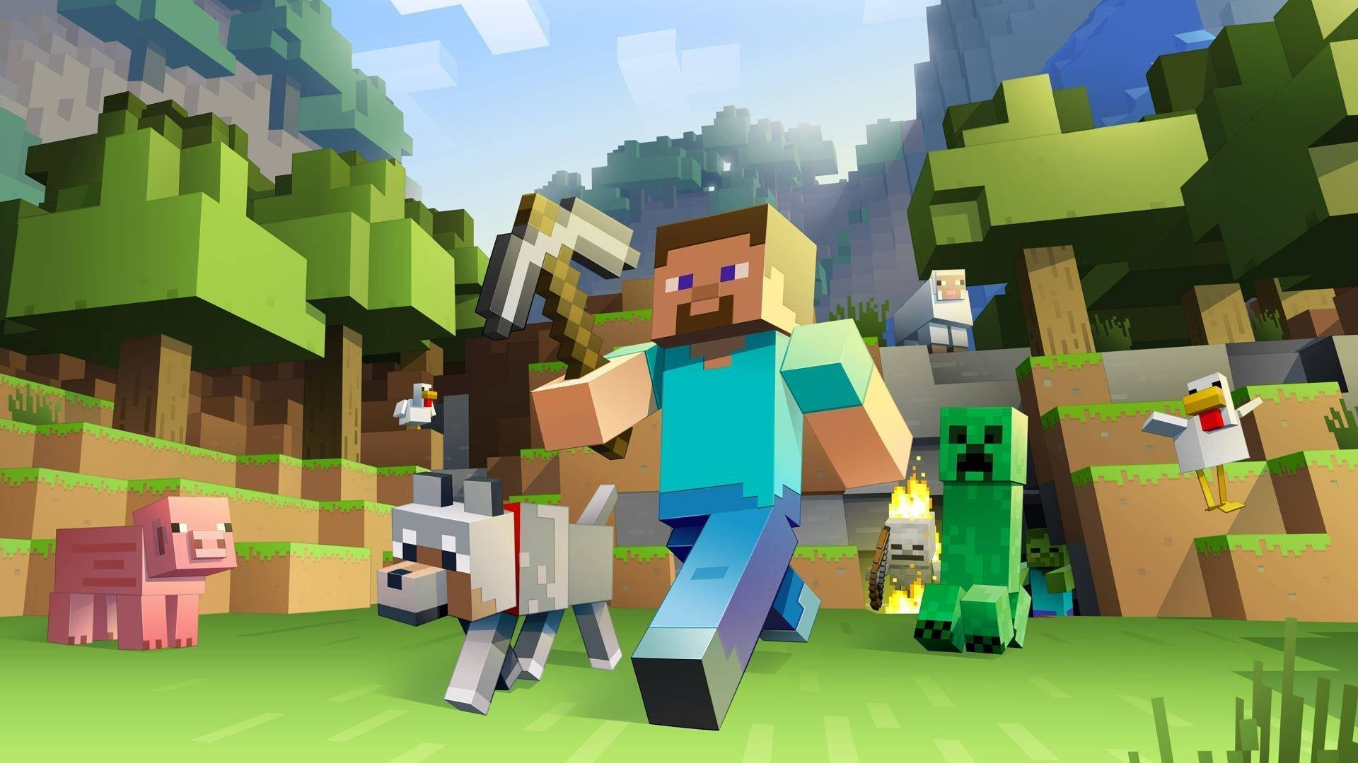 Steve Walking With Stone Pickaxe Minecraft Hd Background