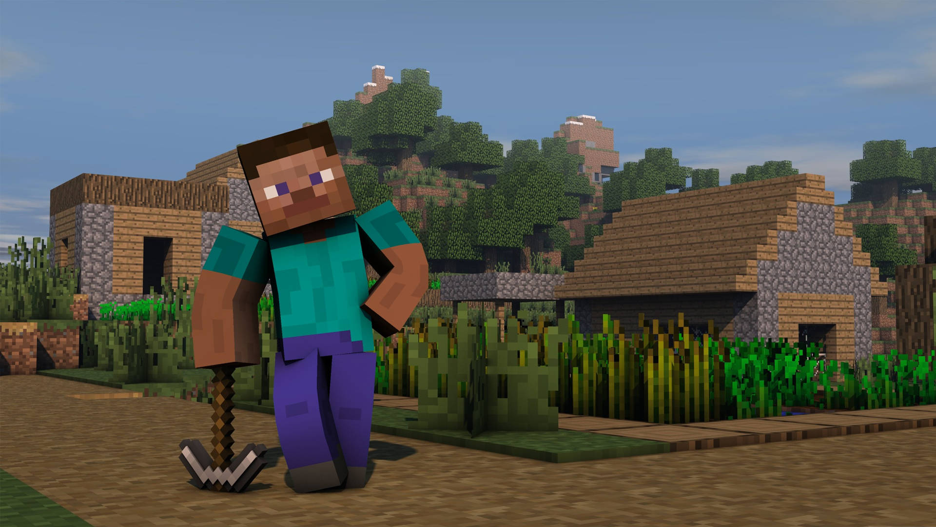 Steve With Iron Pickaxe Minecraft Hd Background