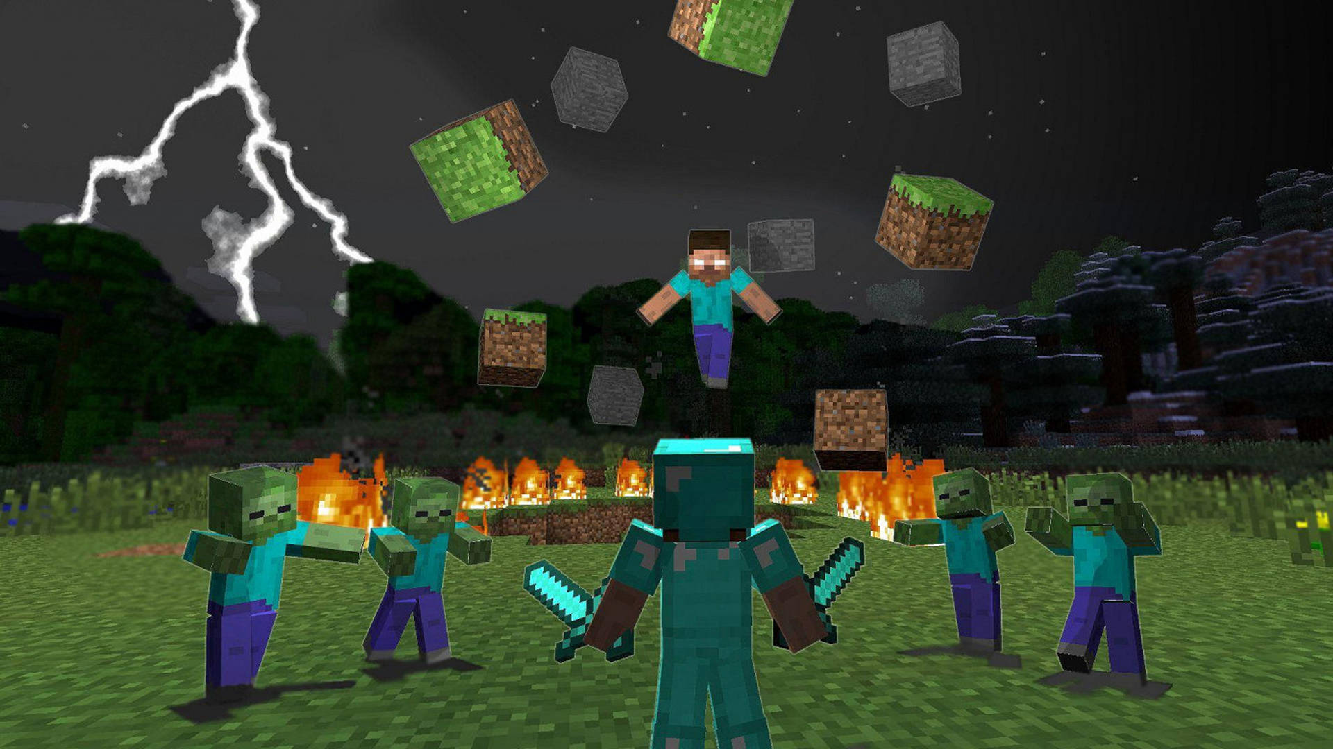 Steve With Two Diamond Swords 2560x1440 Minecraft Background