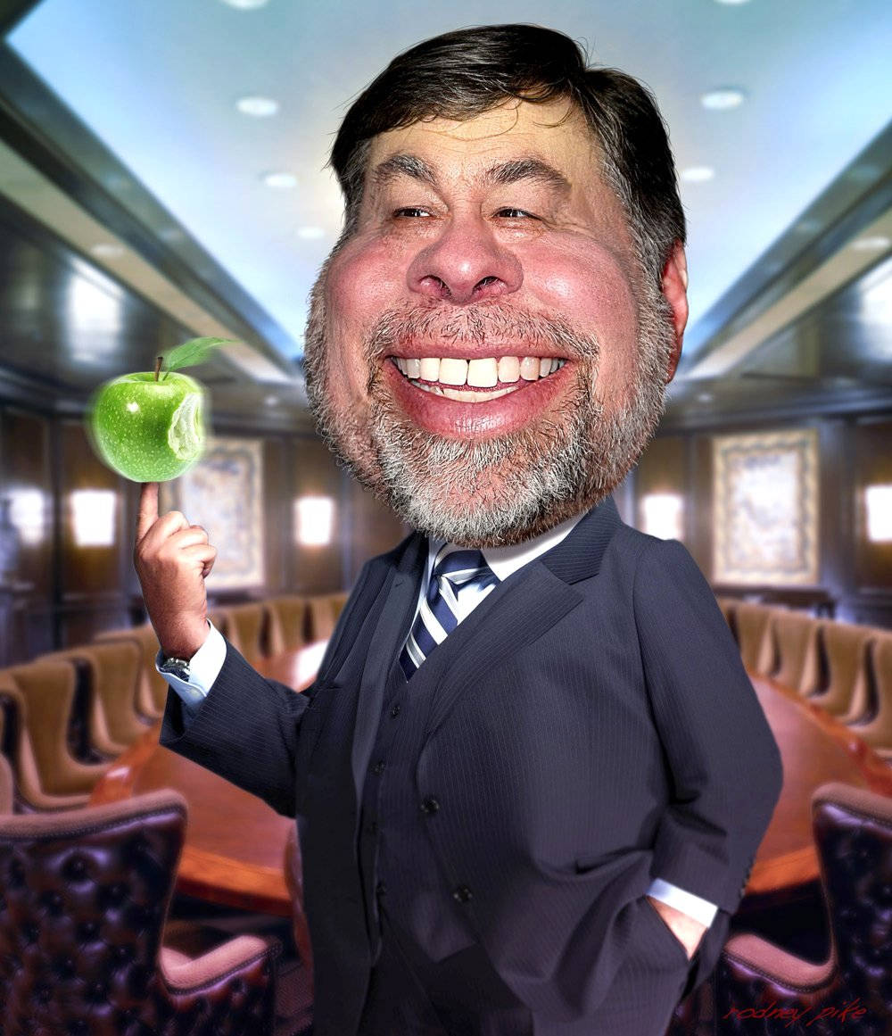 Steve Wozniak Caricature With Green Apple Background