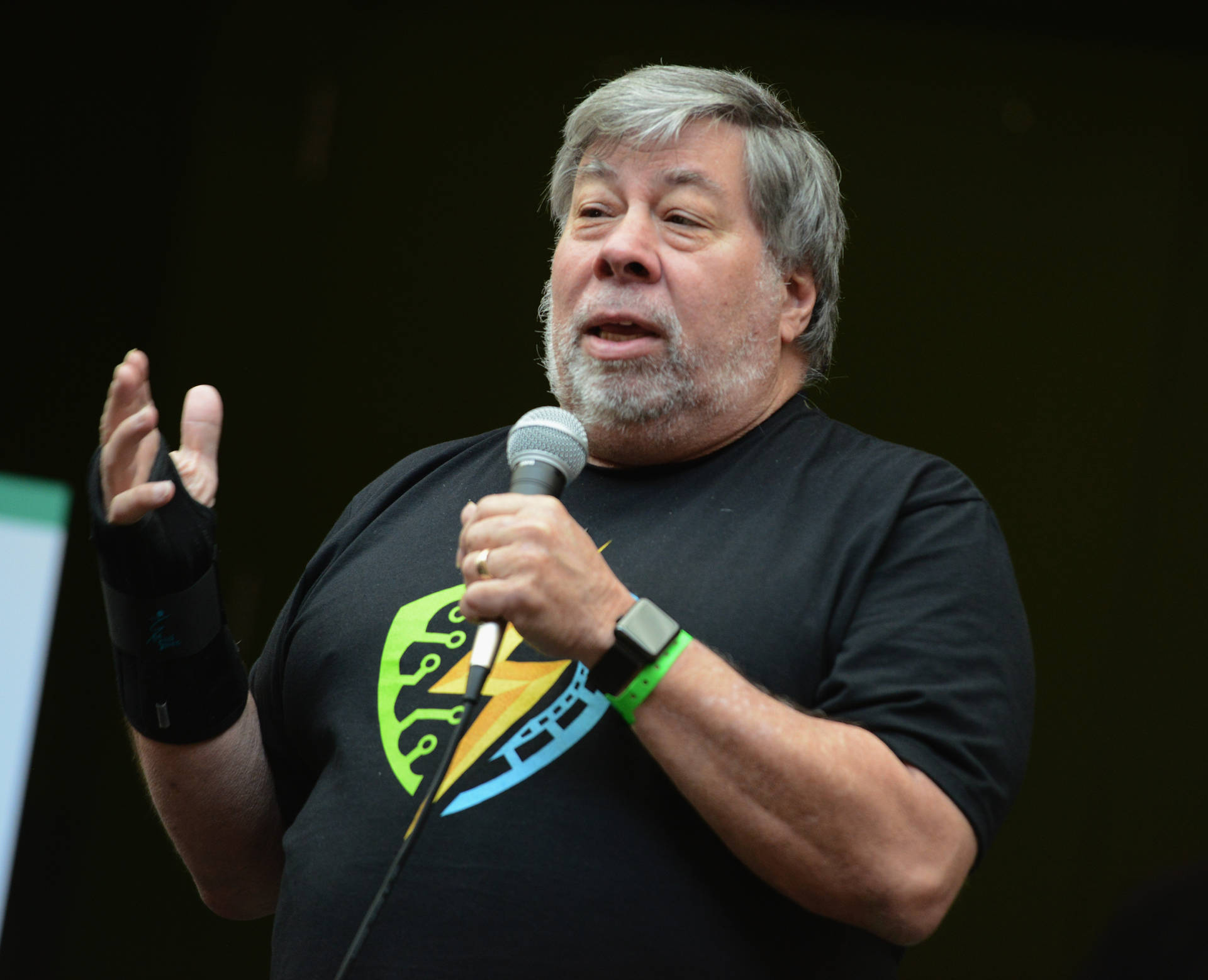 Steve Wozniak Speaking While Holding Microphone Background