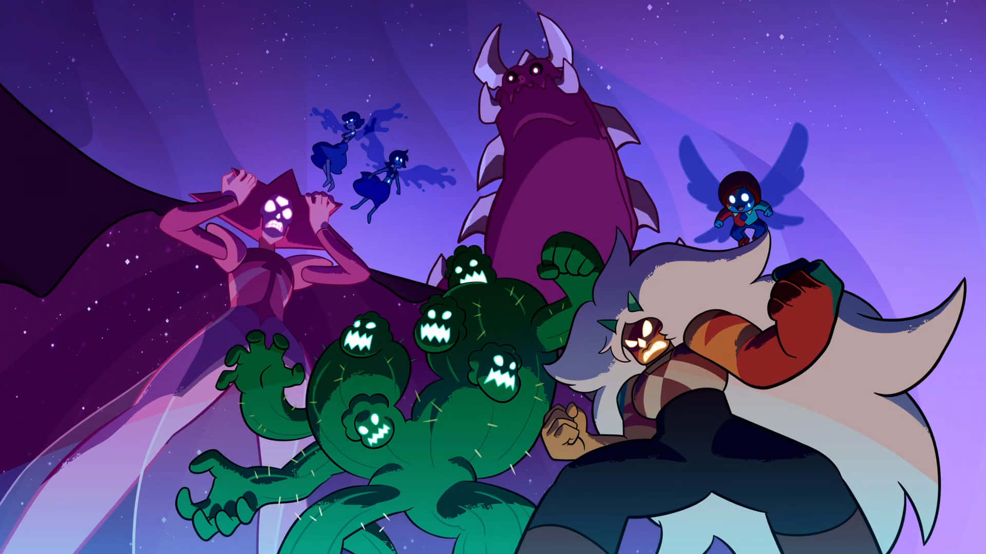 Steven Universe Characters—pearl, Garnet, Amethyst And Steven Background