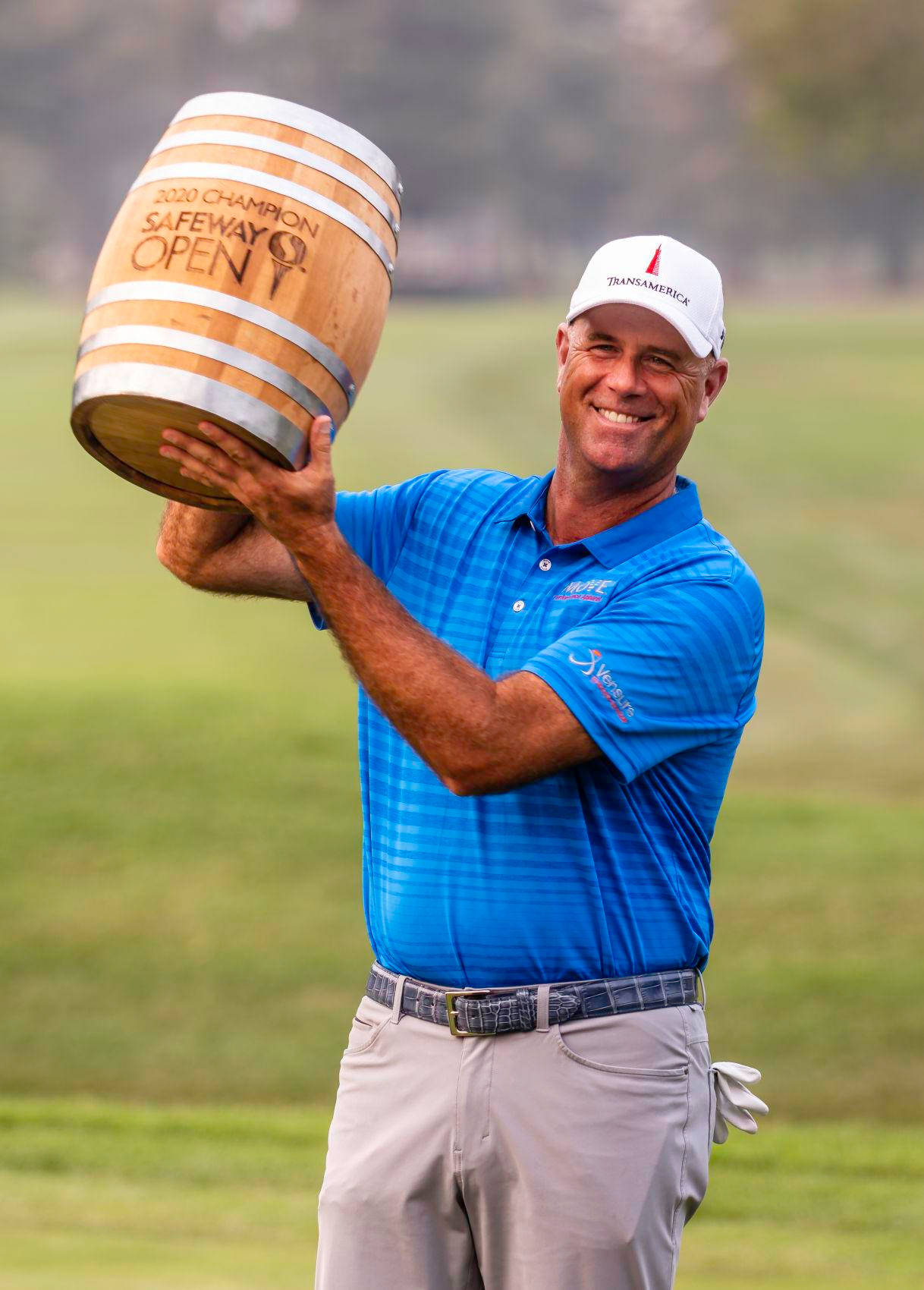 Stewart Cink Triumphantly Hoisting A Championship Barrel