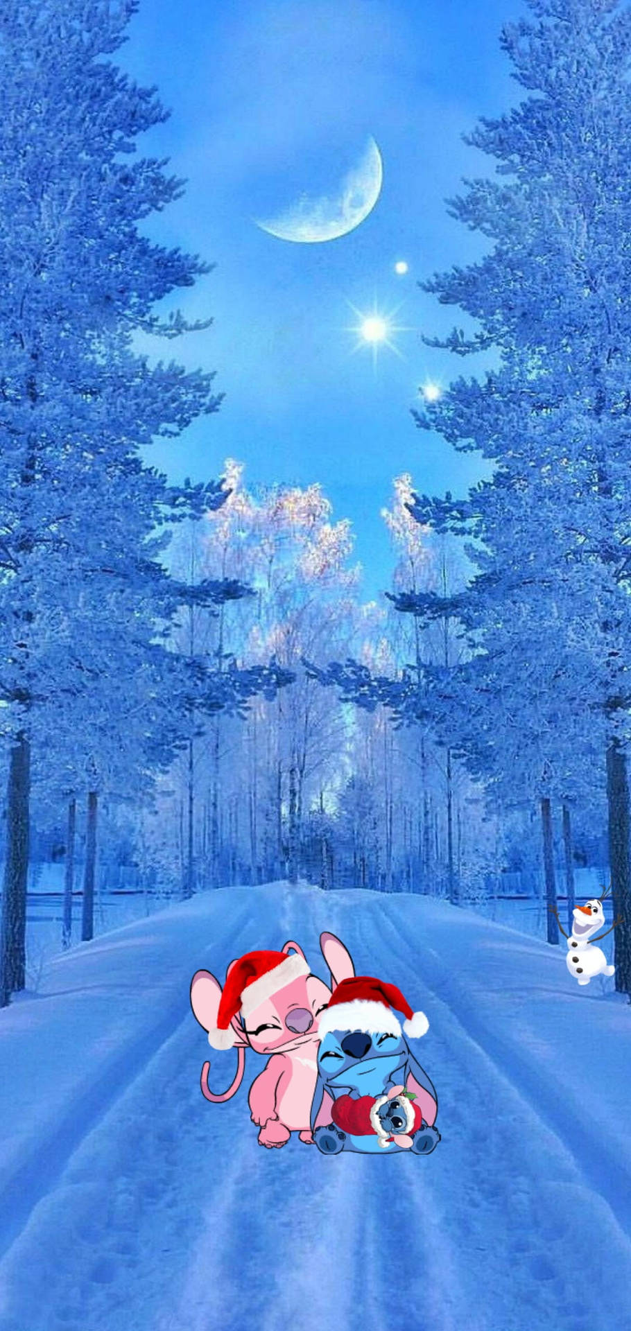 Stitch And Angel Christmas Snow Background