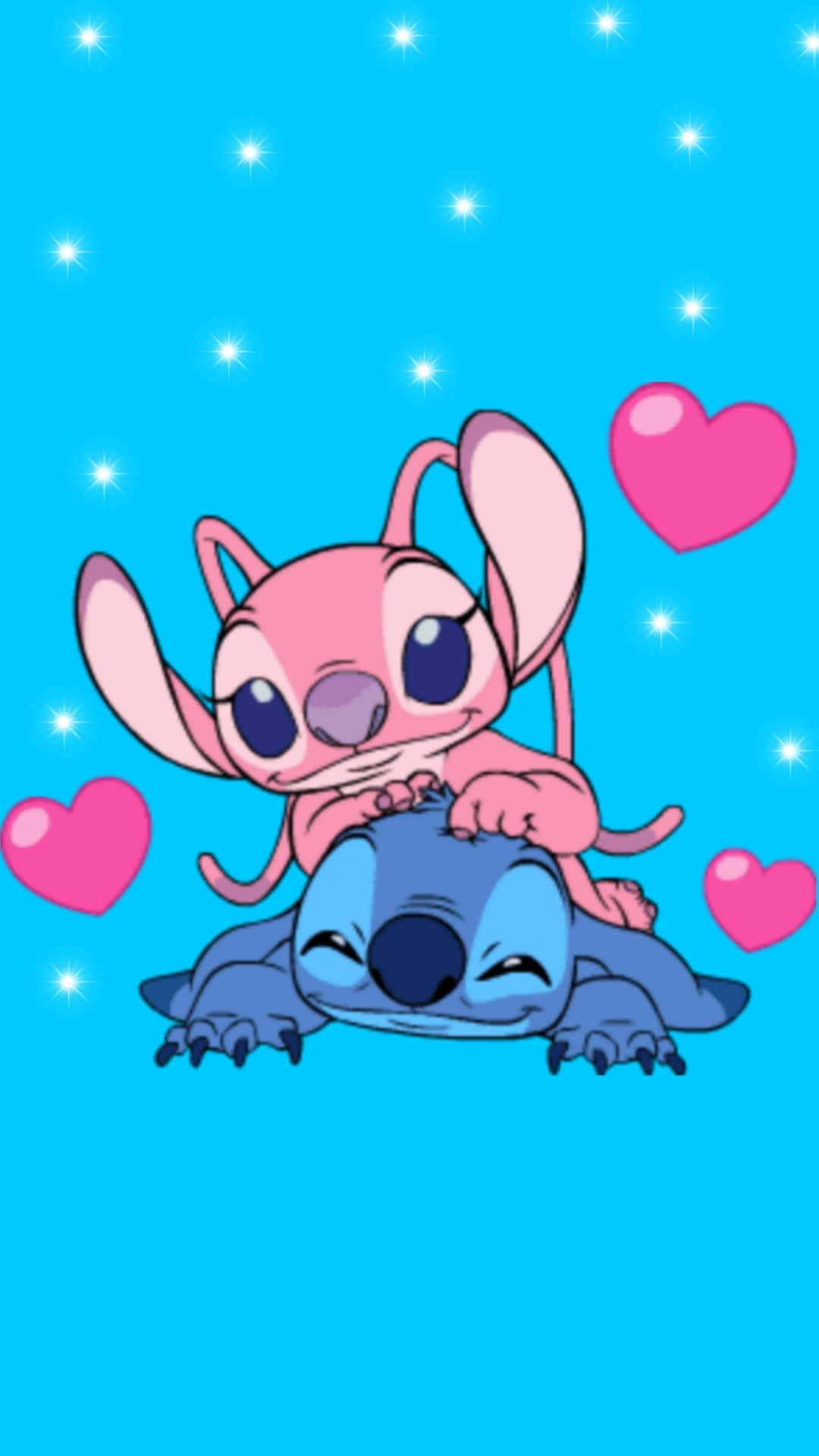 Stitch And Angel Couple Blue Background Background